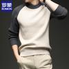 Romon Men's Wool Blend Color Block Round Neck Sweater
