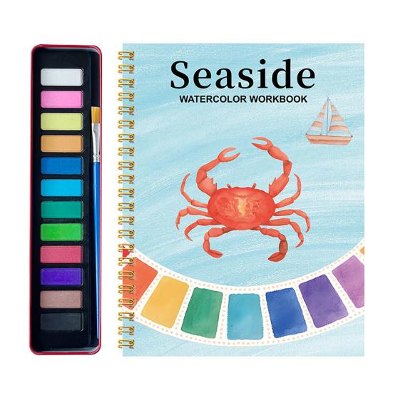 Watercolor Painting Kit for Beginners Step-by-Step Painting Guide with 12 Colors Flower Animal Theme Practice Workbook for Learning Blending