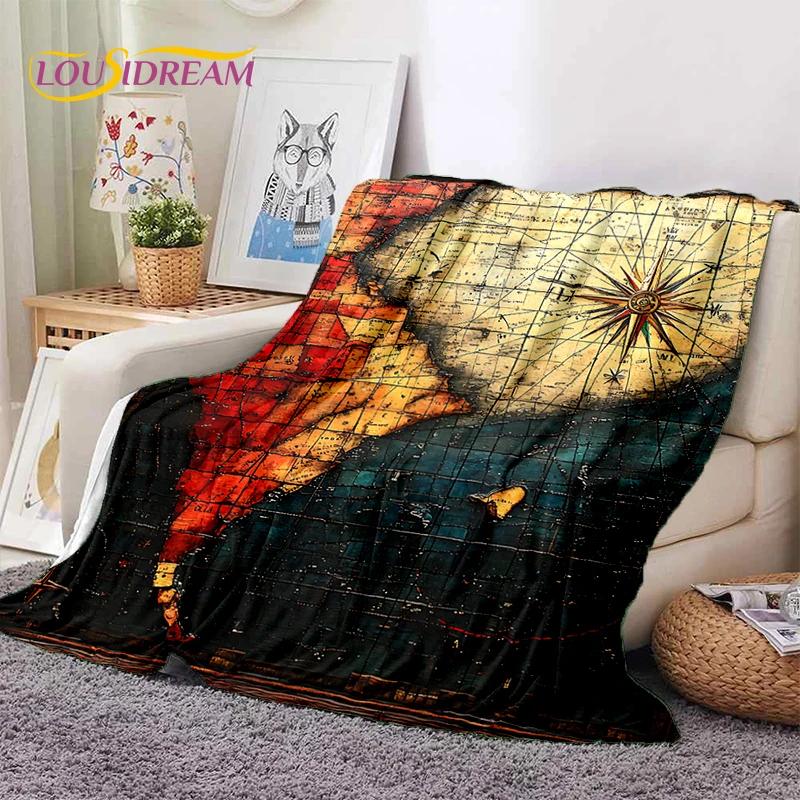 Retro Antike Seekarte Kraft Weltkarte Kompass Weiche Decke, Weiche Überwurfdecke für Zuhause Schlafzimmer Bett Sofa Abdeckung Kind