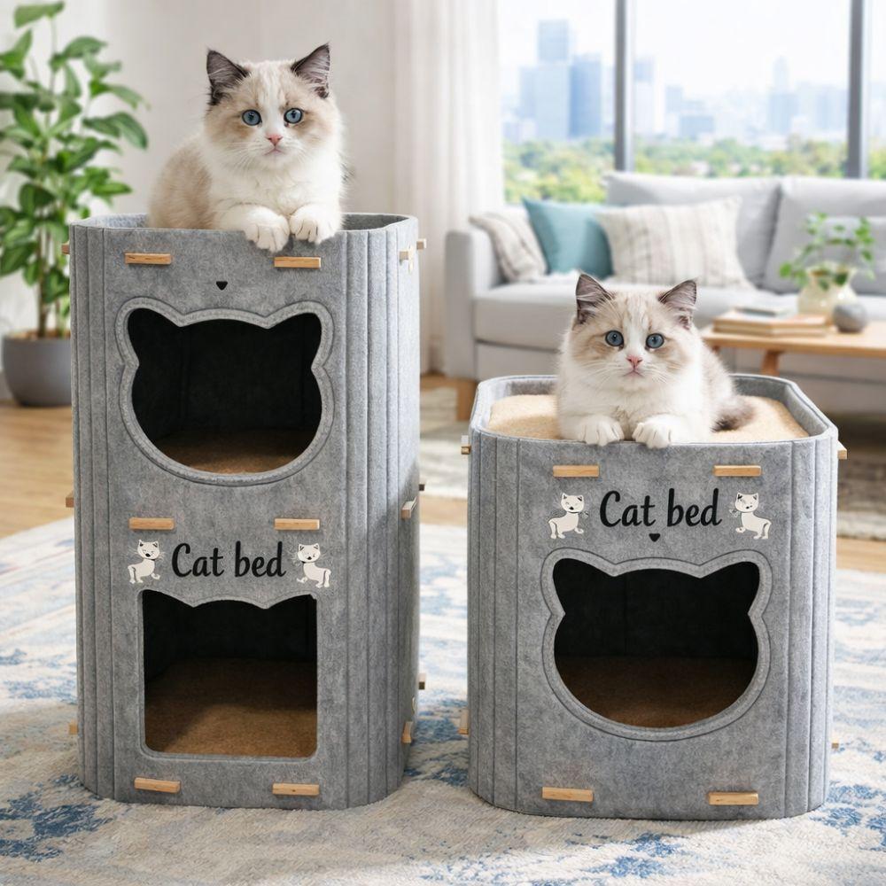 Double Layer Cat House Felt Cat Scratching Board Creativity Cat Castle Bed Cat Supplies