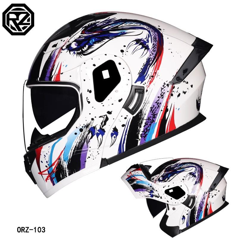 ORZ Bluetooth Flip-up Dual Visor Motorcycle Helmet for Men & Women, HD Full Face, Wingxin Certified for All Seasons.