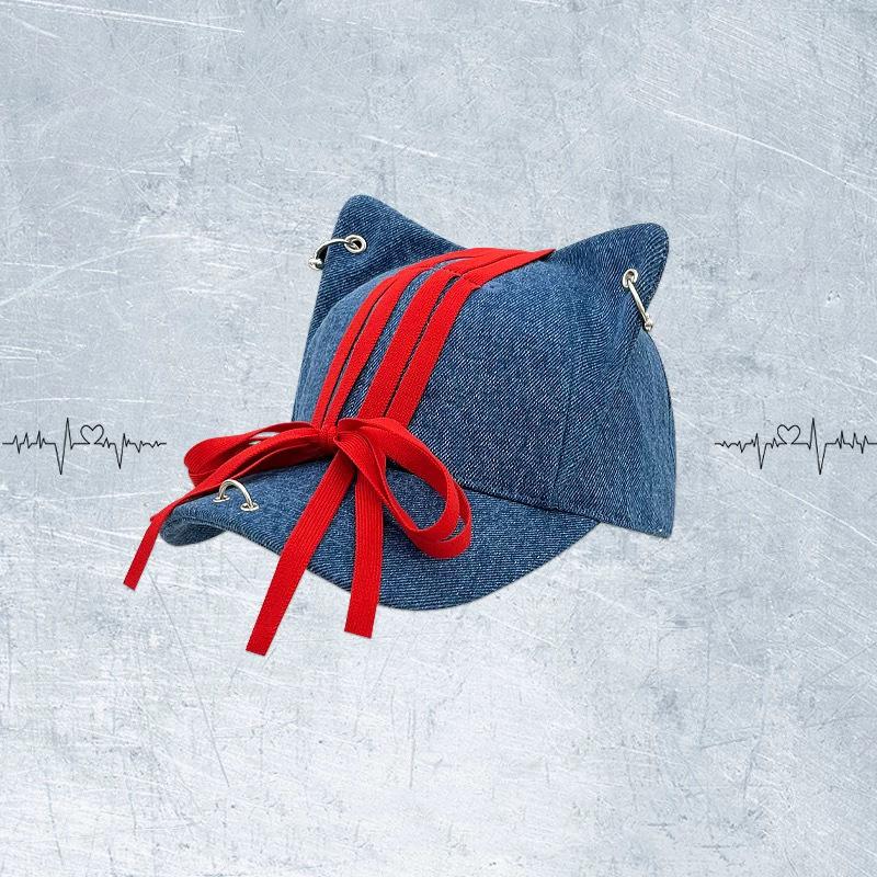 2025 Girls niche sweet cool Y2K devil head dark series straps bow cat ears baseball hat