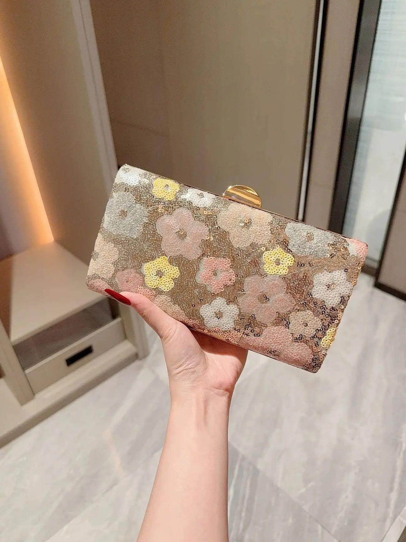 

Fashion Handbag Women s Sequin Flower Hand-Held Cross-Body Clutch Bag Cheongsam Small Bag Gold Bag Evening Bag (20cm Max Length 30cm)