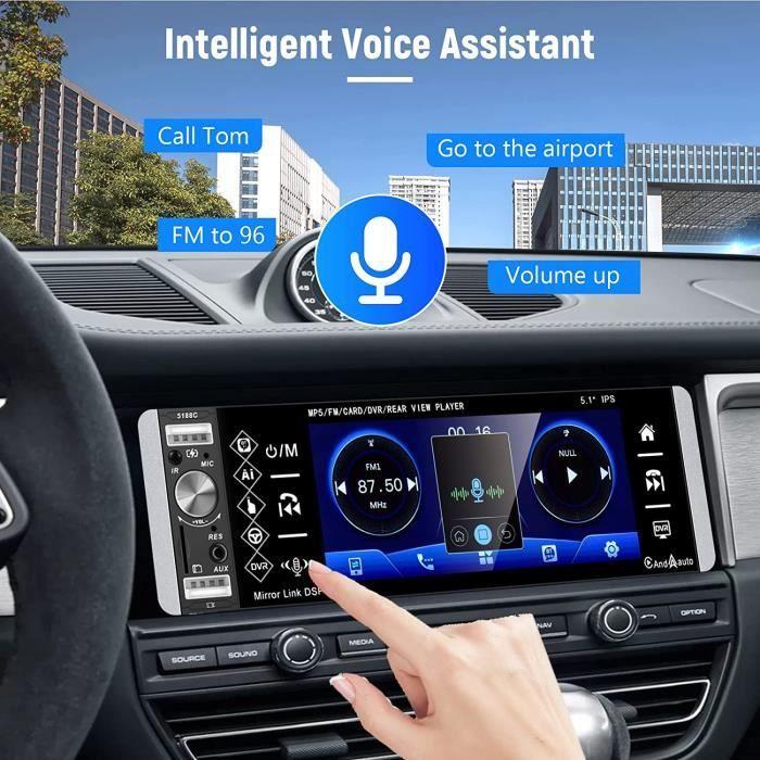 Podofo 1 Din Car Radio with Carplay Android Auto Touch Screen 5" FM Radio Bluetooth Voice Control Double USB AUX SD TF Din [107]