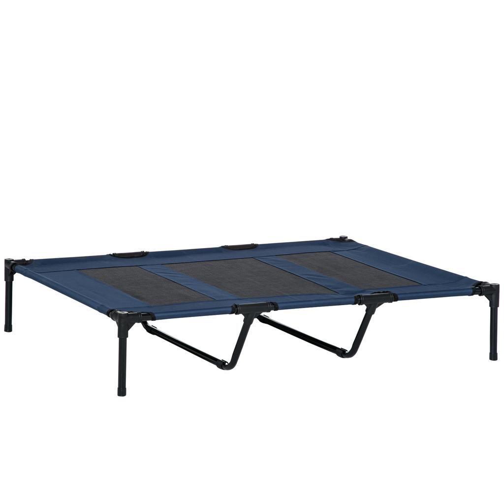 Dog Bed, Foldable, Outdoor Dog Bed, Elevated Stand, 122 Cm X 92 Cm X 23 Cm, Blue + Black