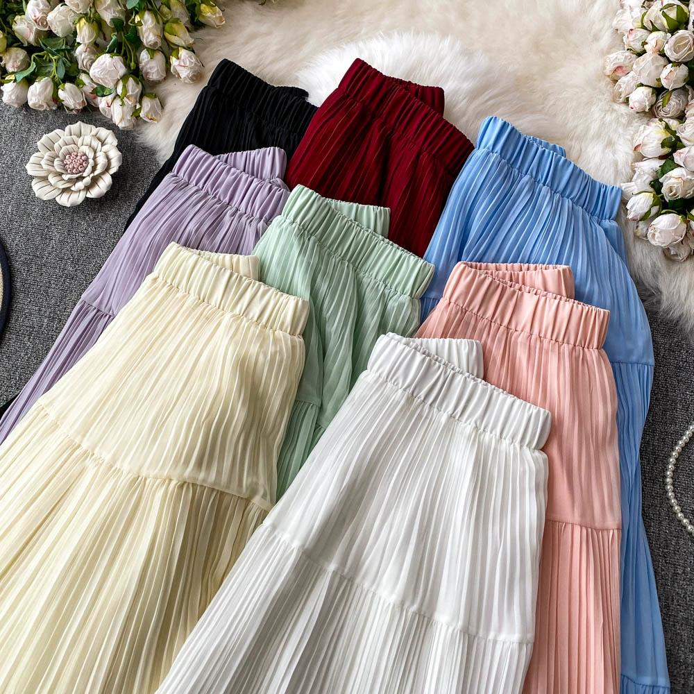 Dimanaf Jupes élégantes en mousseline de soie, taille élastique, plissée, maille, été 2025