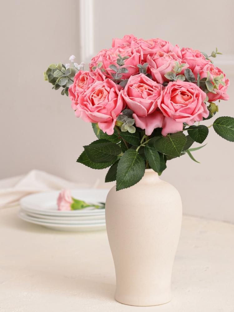 12Pcs Artificial Rose Flower with Single Stem 36cm Silk Material Fake Roses Used To Decorate The Bridal Bouquet Wedding Center Decorations Flower Wall