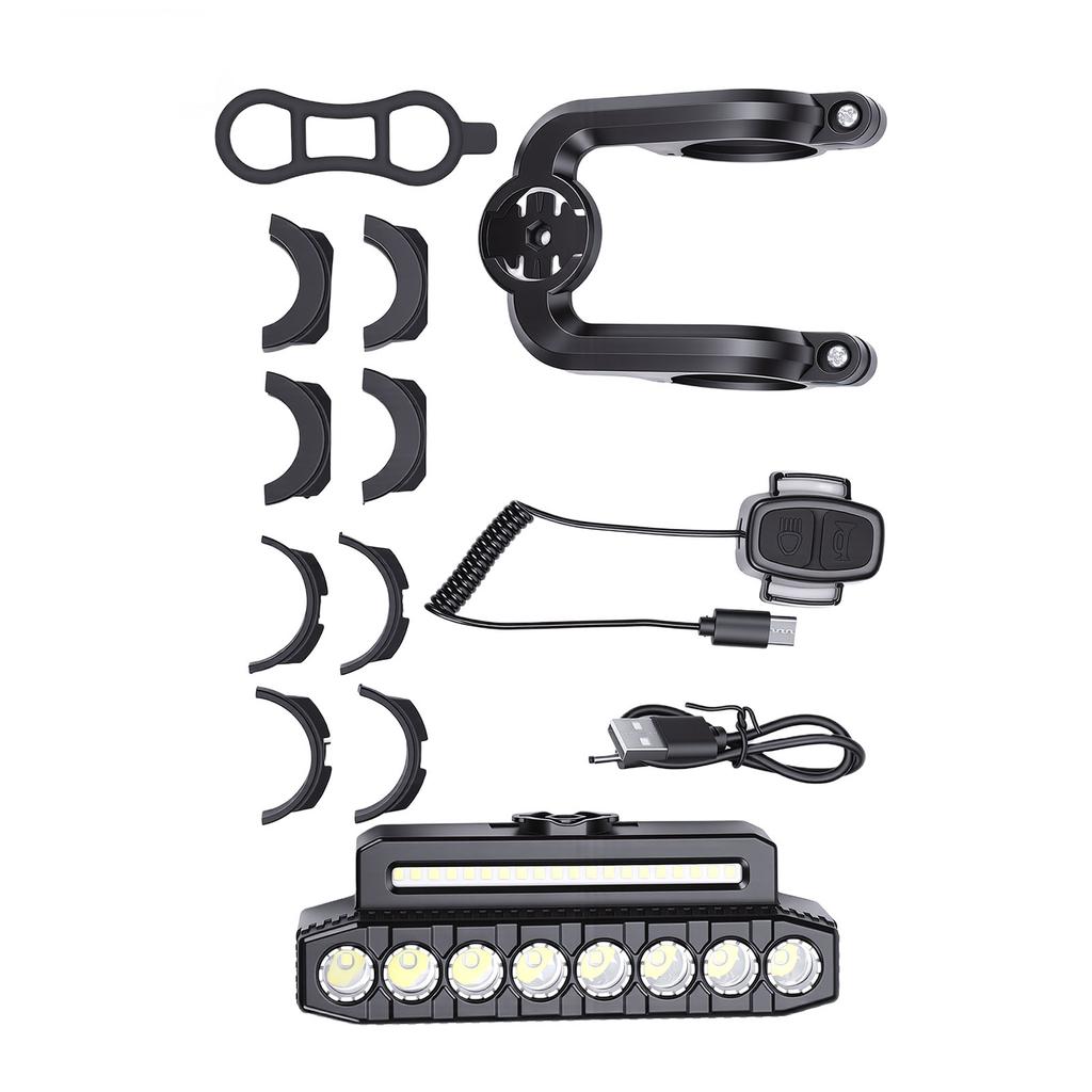 Bike Light 8 LED USB Rechargeable Headlight with Horn 6 Modes Water Proof Super Bright for Mountain Off Road Cycling
