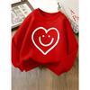 Girls' Oversized Round Neck Sweatshirt - Black & White joyful Face & Heart Print Sweater, Soft Warm Winter Sweater for, Casual & Casual Attire