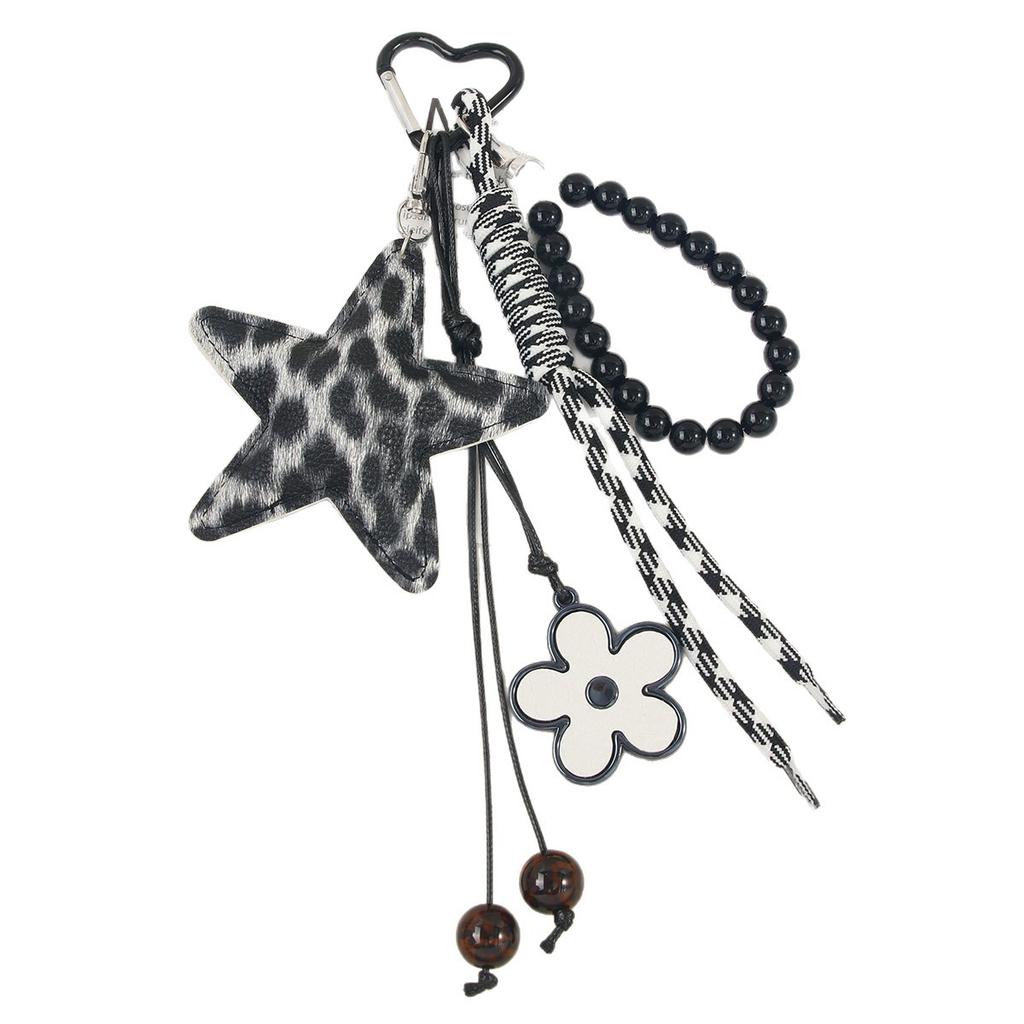 New leopard print five-pointed star pendant accessories fashion beaded flower braided rope bag pendant keychain