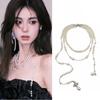 Asymmetric Three-Layer Pearl Sweater Chain Necklace Women'S French Style Multi-Layer High-End Clavicle Necklace