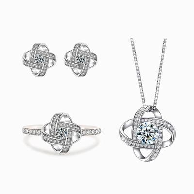 Kleeblatt Zirkon Halskettenanhänger für Damen - Modisches Schlüsselbein-Ketten Schmuckset