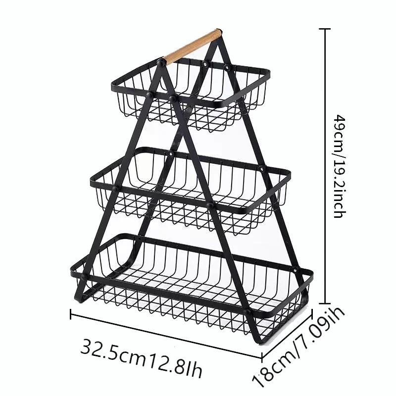 3/2 Tier Bathroom Shelf Portable Fruit Basket Organiser Metal Rectangular Storage Basket Bread & Snacks Desktop Organiser