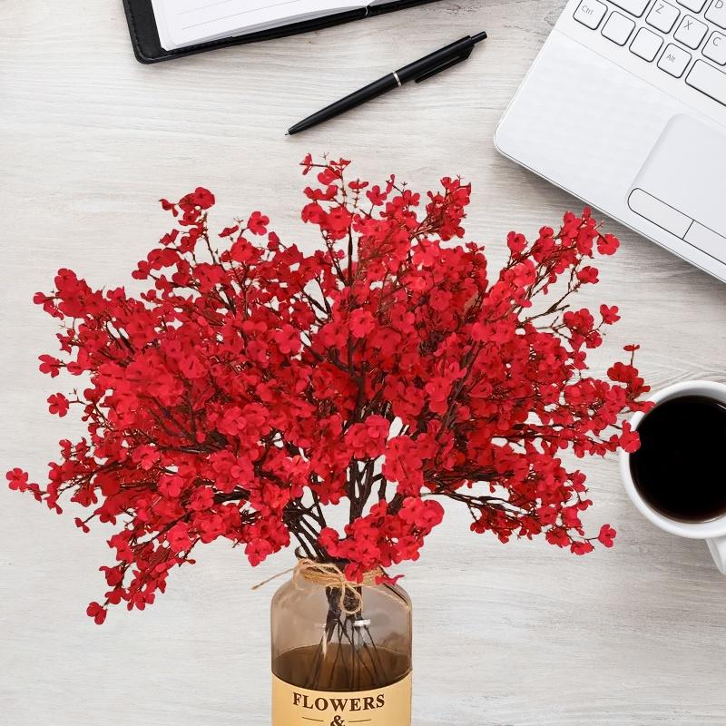 5/8/12PC Artificial Red Gypsophila Flowers - Plastic Fake Babys Breath for Christmas, All-Season Indoor Decor