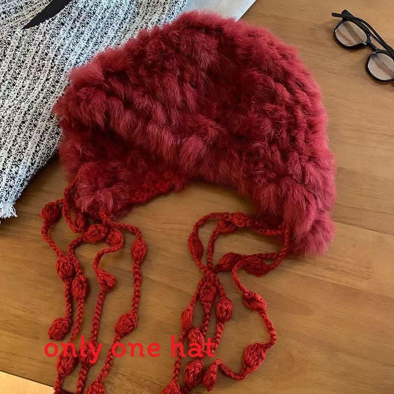 Cartoon Style Wool Beanie With Plush Fur Material And Adjustable Fit For Casual Wear