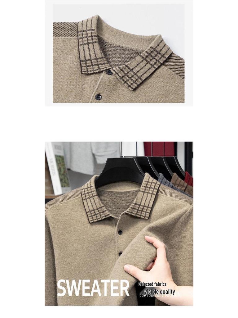Men’s Lapel Thick Warm Knit Jacquard Polo Sweater - Autumn/Winter Collection