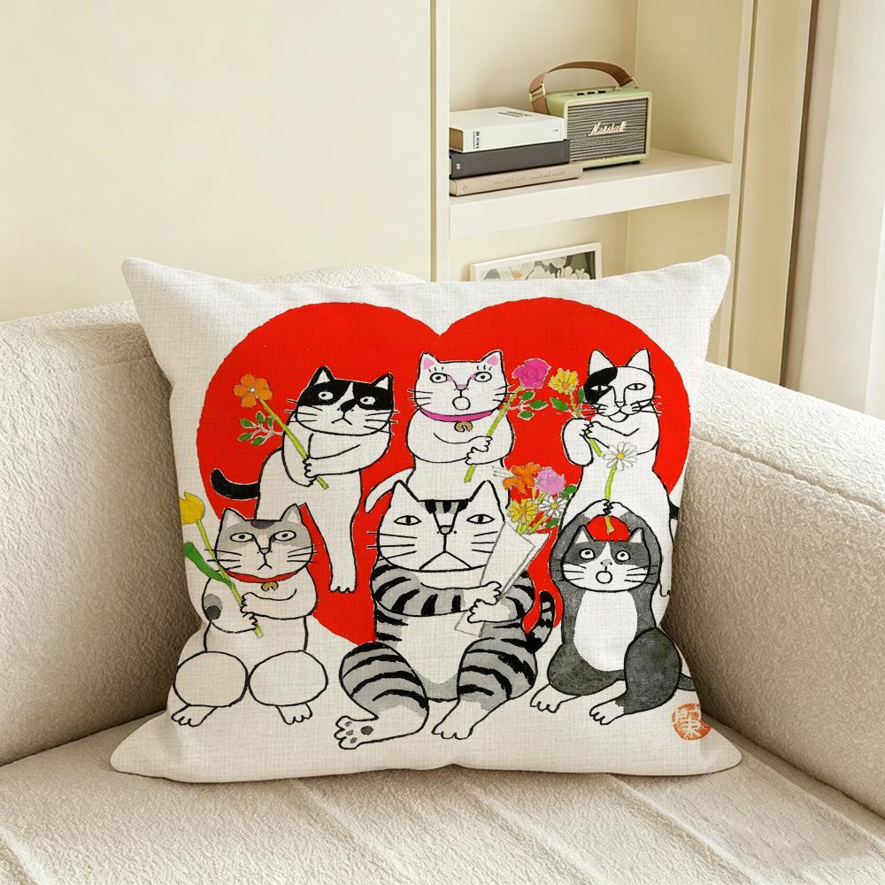 H-Hajime Okamoto Cushion Cover Natural Linen Pillowcase Set, All-In-One Decor For Sofa, Bedroom & Chair