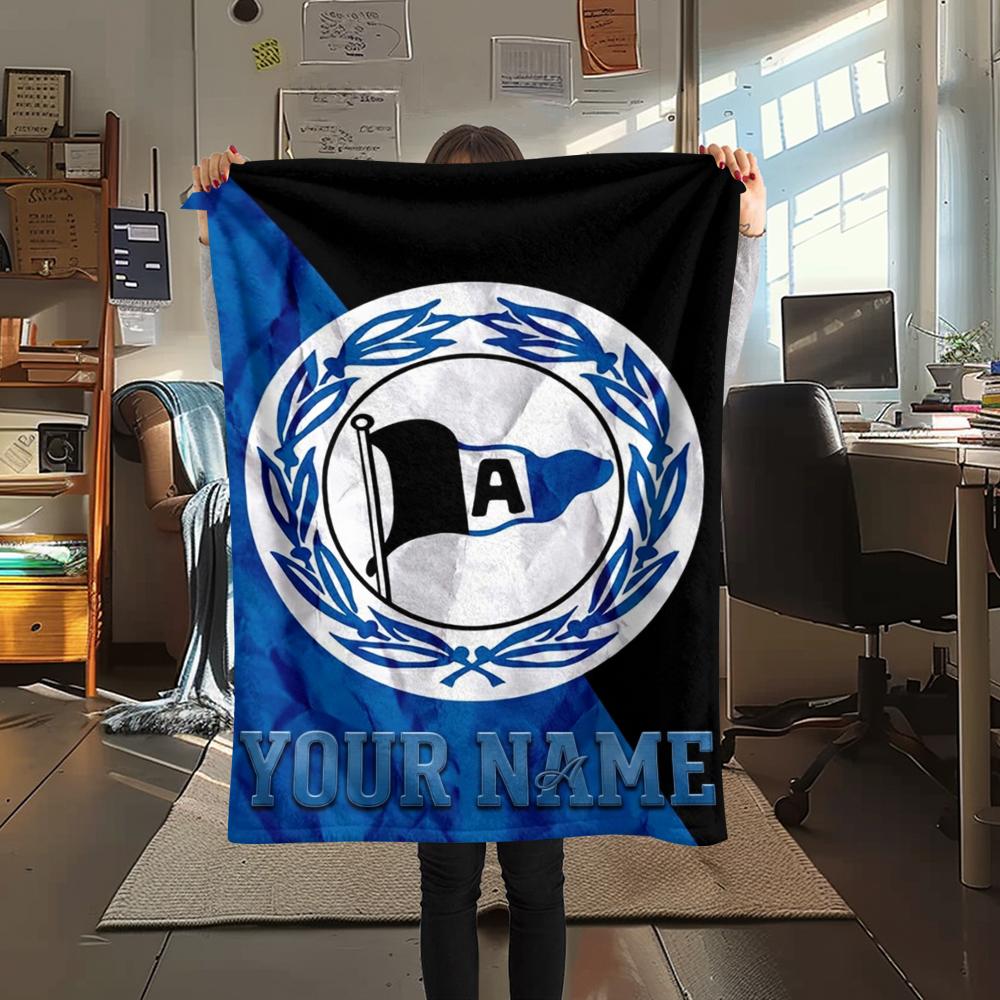 1PC Custom Name DSC Arminia Bielefeld Patterned Flannel Blanket Suitable For All Seasons for Home Decor Warmth and Comfort Gifts Holiday Present_xia