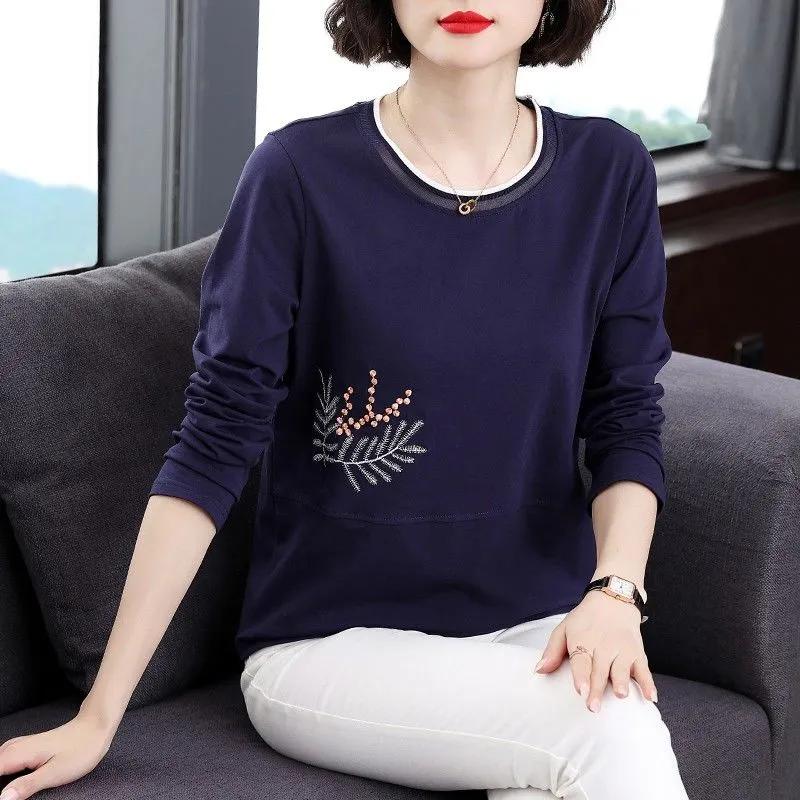 

Женская футболка с длинным рукавом из чистого хлопка свободного кроя с подкладкой, модный топ базового слоя в новом стиле осени и зимы 2025 года L синий