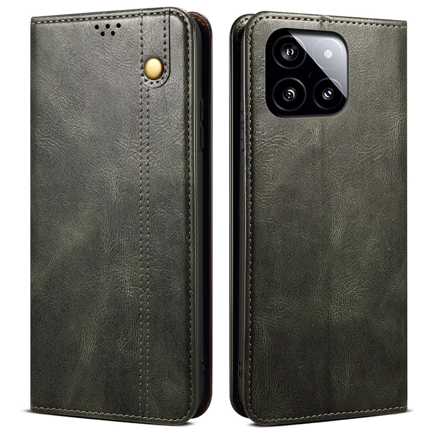 

For Xiaomi Redmi K70E 5G/Poco X6 Pro 5G Leather Case Wallet Waxy Crazy Horse Texture Stand Cover Green