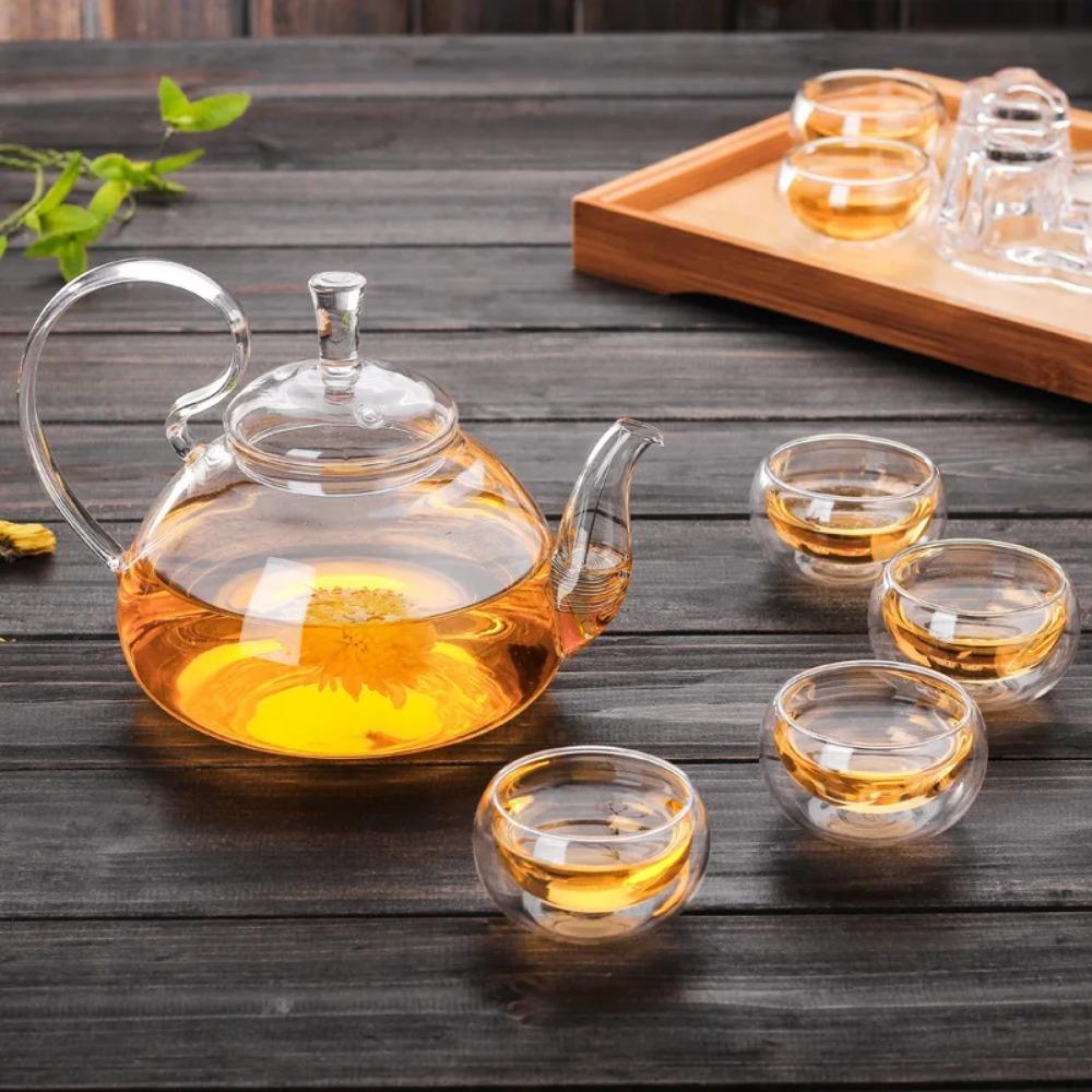 1pc 400ml/ 600ml Heat Resistant thickened High Handle Flower Coffee Glass Tea Pot Blooming Glass tea set Large teapot  WJ919