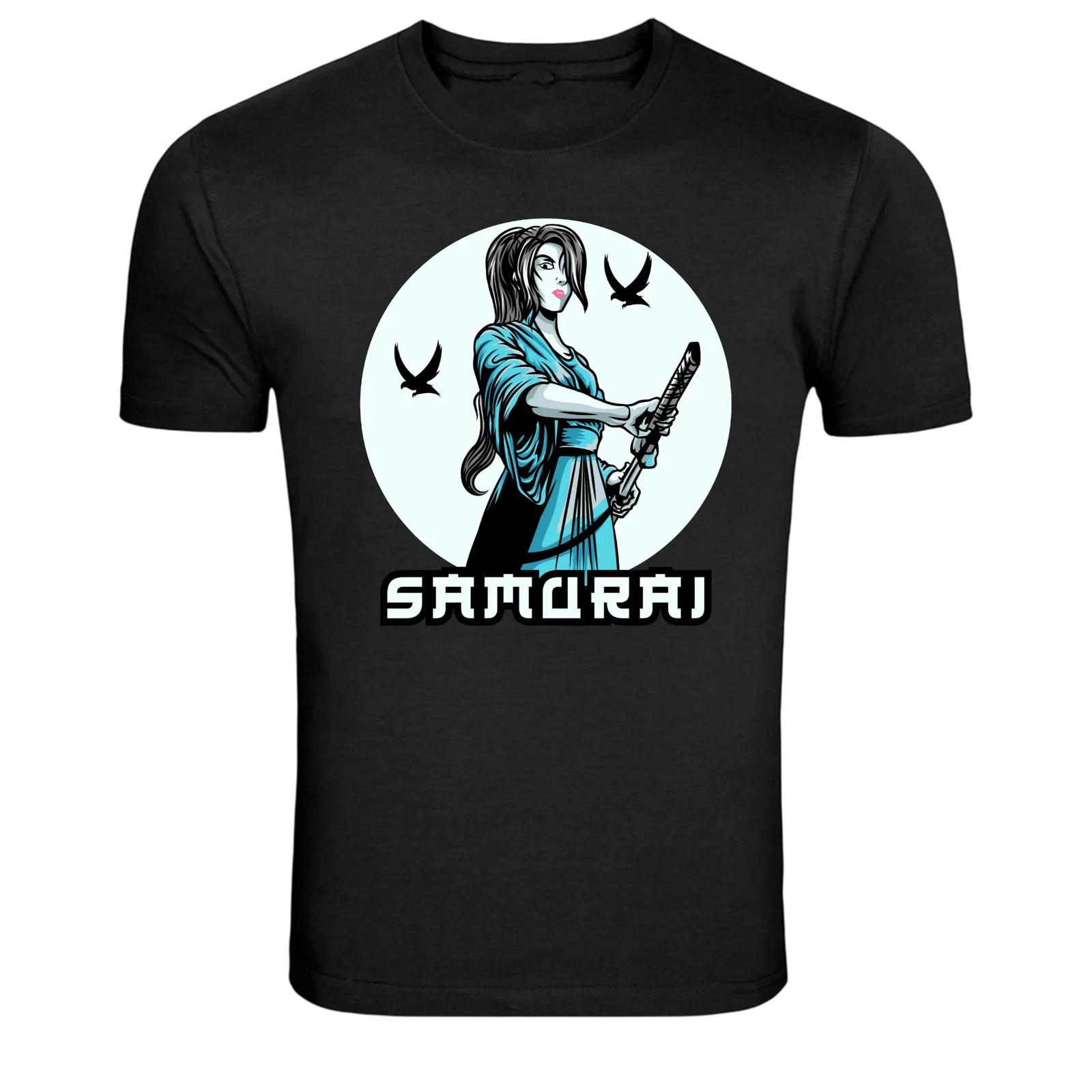 Samurai Warrior Woman Katana Moon Graphic T-Shirt 3XL