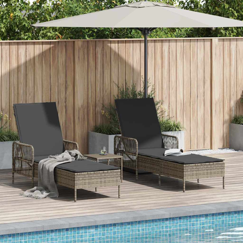 Sun Lounger Set 3 pcs Grey and Dark Grey 55 x 200 x 92 cm