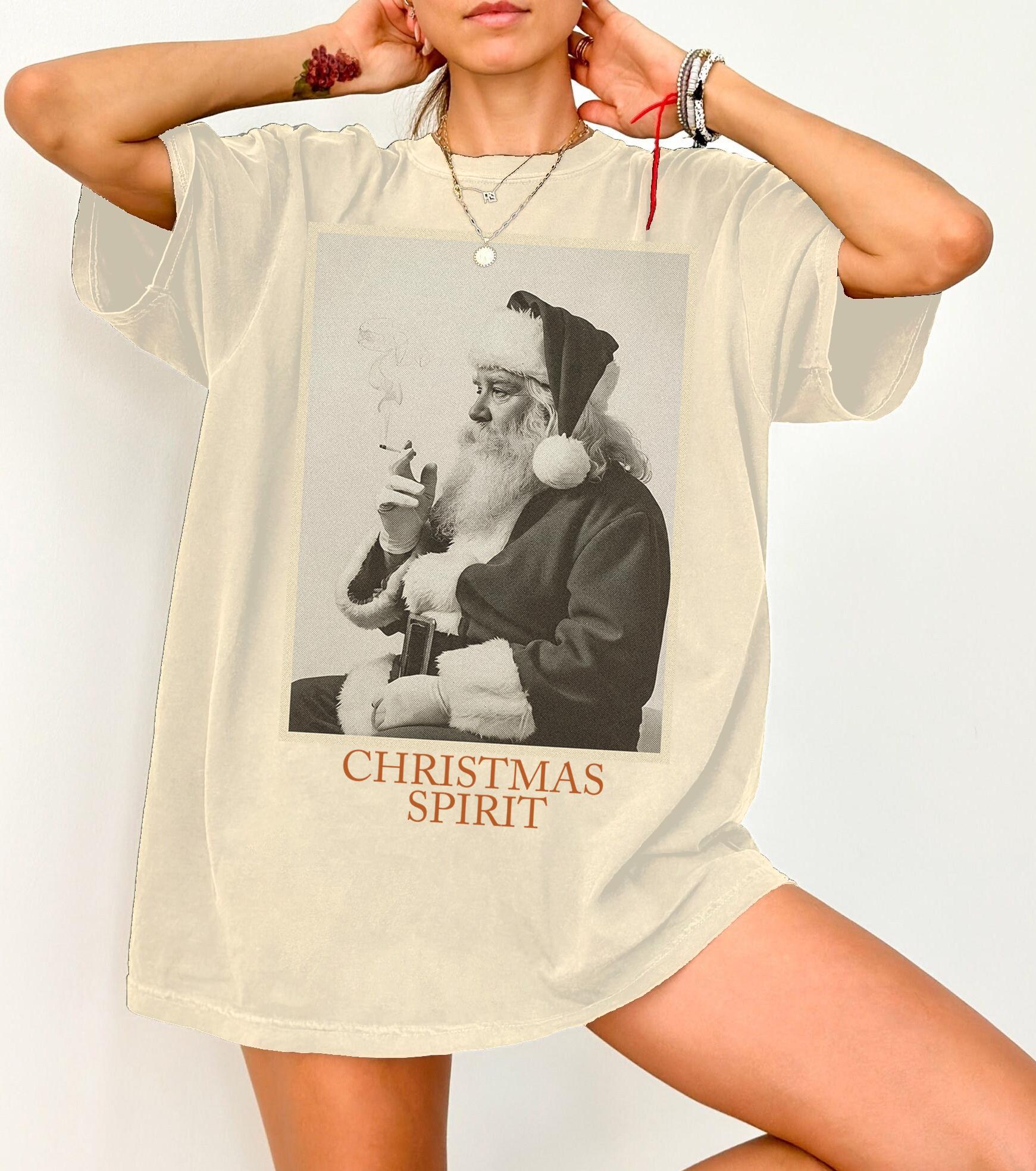 Christmas Spirit Tshirt Retro Holiday Style Fun Santa Smoking Tshirt 90s Aesthetic Gift Fun Santa Tshirt S
