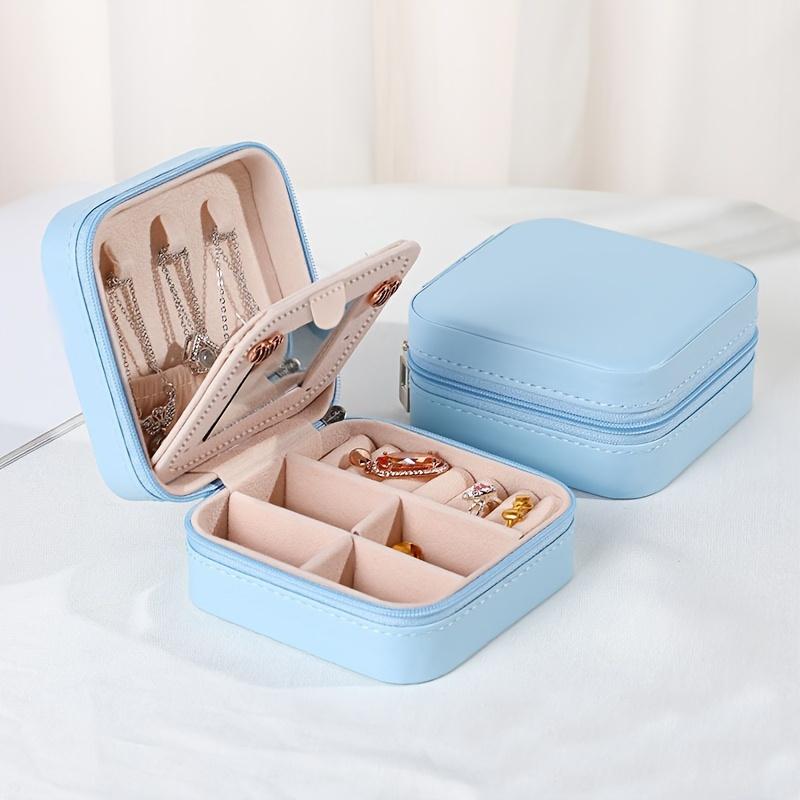 Solid Color PU Leather Mini Jewelry Box, Portable Travel Finishing Box with Mirror, Lightweight Dust Necklace Ring Earrings Storage Box