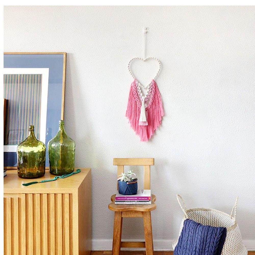 Hand-Woven Heart-shaped Macrame Tapestry Art Cotton Rope Tapestry Wall Hanging Tapestry  Dorm Room