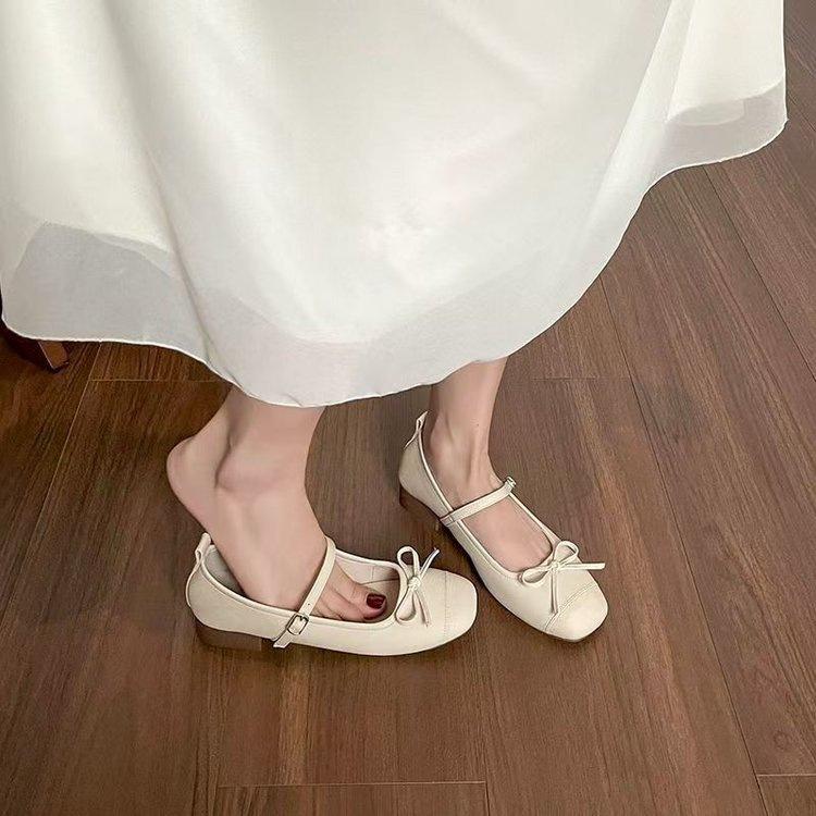 French Gentle Wind Single Shoes Autumn New Height Increase with Skirt Bow Ballet Mary Jane Shoes