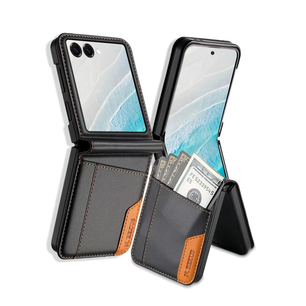 Business Leather Wallet Card Holder Magnetic Bag Phone Case For Samsung Galaxy Z Flip 7 FE 5G Flip 6 ZFlip 5 4 3 Flip7 Flip6