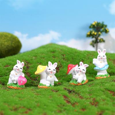 4Pcs Rabbit Figurine Resin Cute Vivid Expression Realistic Appearance Miniature Rabbit Statue Handicraft Landscape Ornament Home Decor