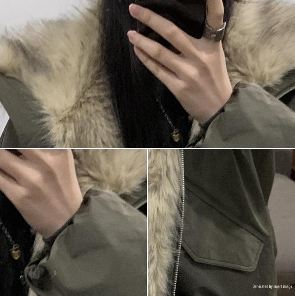 Women's Winter Quilted Jacket with Faux Fur Collar - Eagle Design