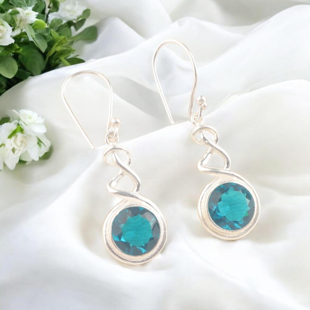Natural Apatite 925 Sterling Silver Handcrafted Jewelry Earrings For Her 1.67" CE-14-8
