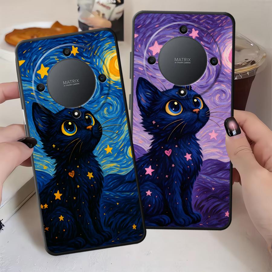 Rotating Starry Sky Cat Case for Honor 70 X9a 200 400 Lite 8X X7 X8 Magic5Lite X6 X5b 90 Funda Phone Cover
