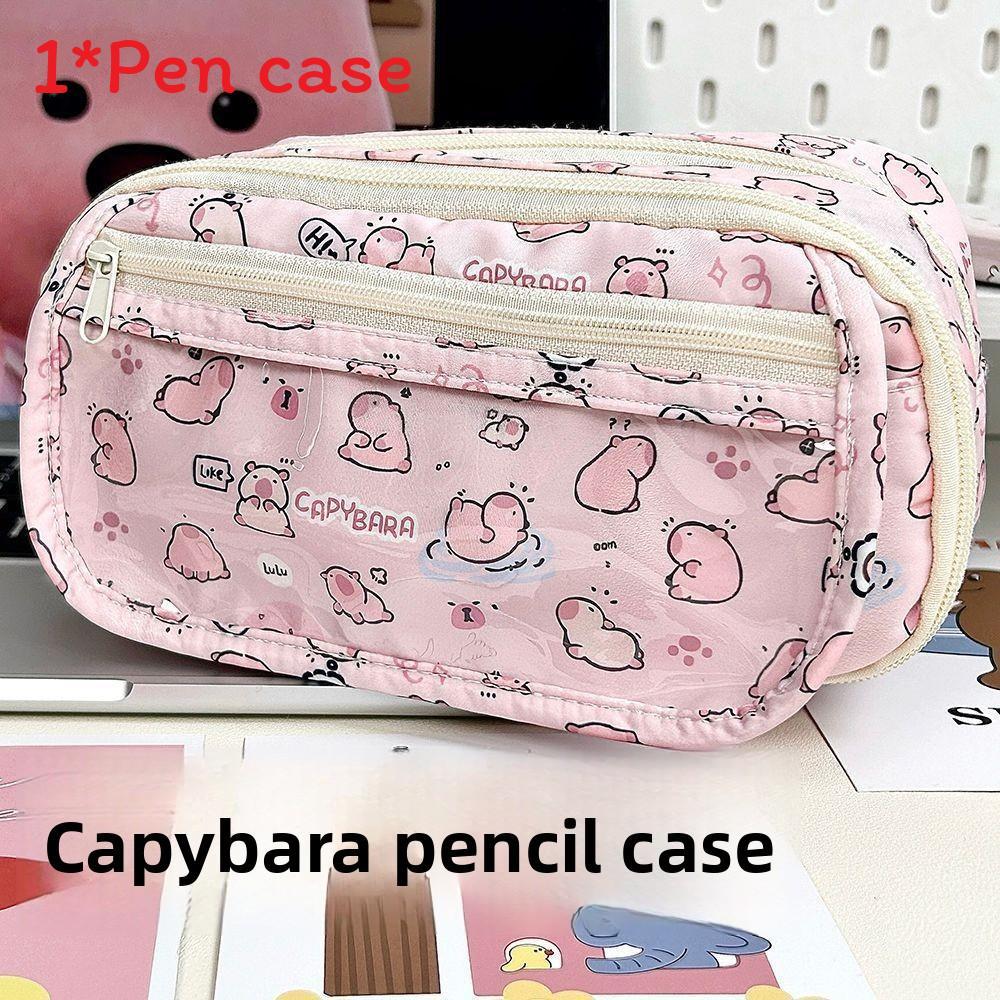Estuche de Lona de Gran Capacidad con Patrón de Capibara Chiikawa y Ventana Transparente Para Estudiantes y Uso de Oficina