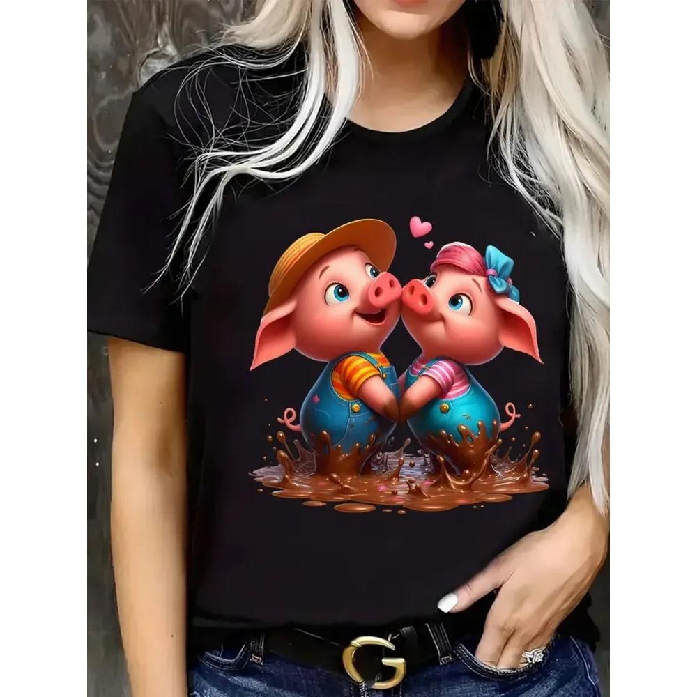 Sommer Damen T-Shirt Kreativ Lustig 3D Gedrucktes Kurzarm T-Shirt Modisch Bequem Weich Atmungsaktiv Groß Locker T-Shirt