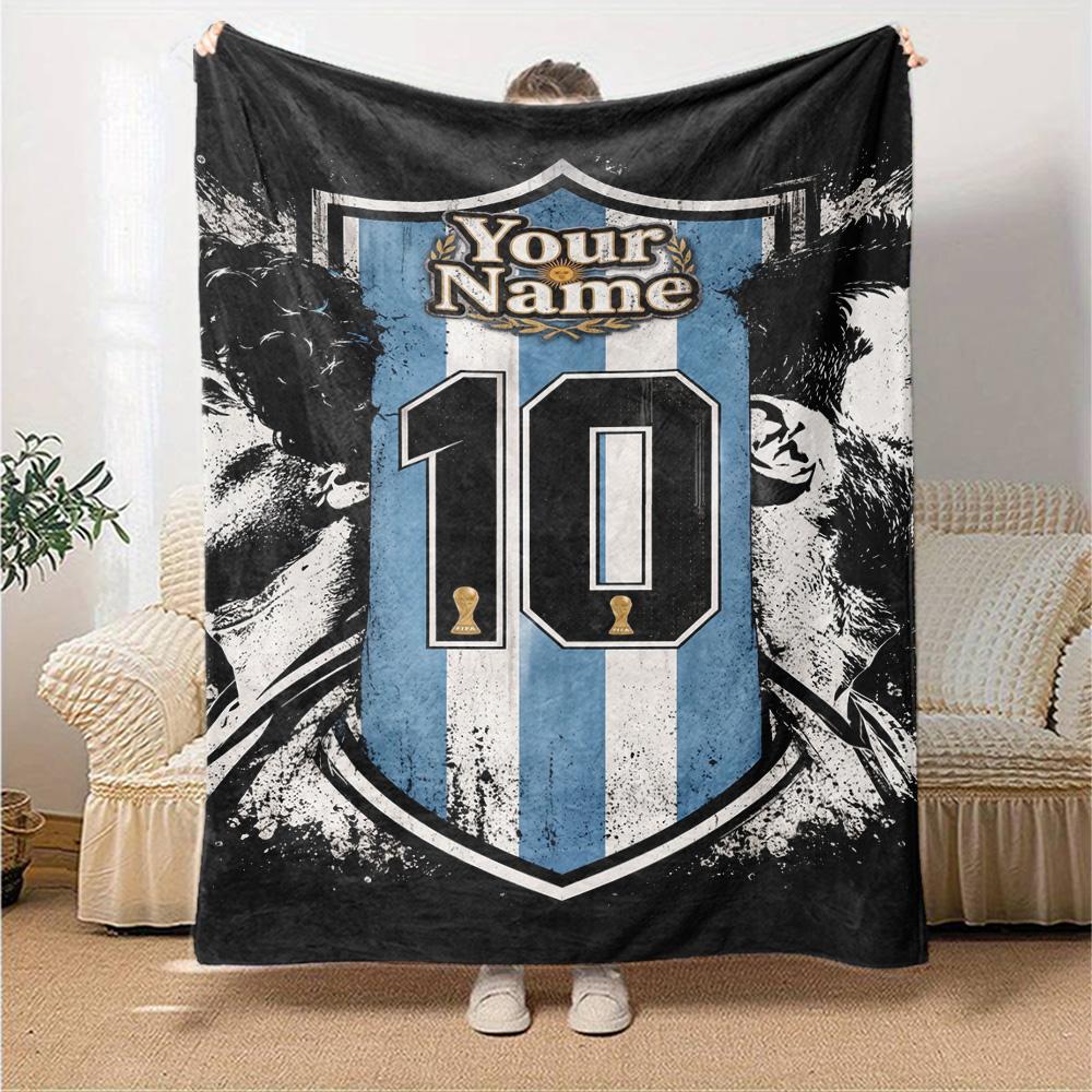 Football Messi Customize Your Name Blanket Gift Personalized Blanket Warmthful Decor Versatile for Office Office Chair Nap Bed