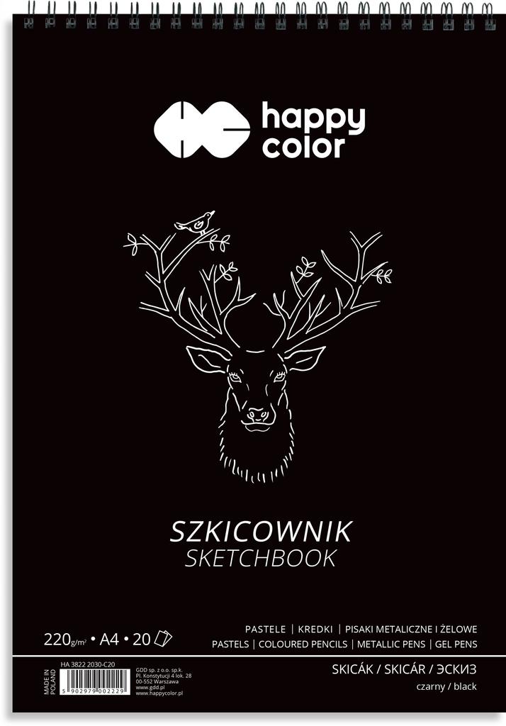BLOK Szkicownik na spirali CZARNY A4 20 ark 220g
