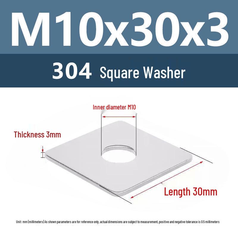 304 Stainless Steel Enlarged Square Flat Washer, Thickened Design, Sizes M3, M5, M8.