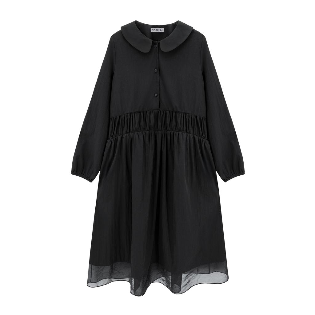 Naien Round Collar Shirred Dress