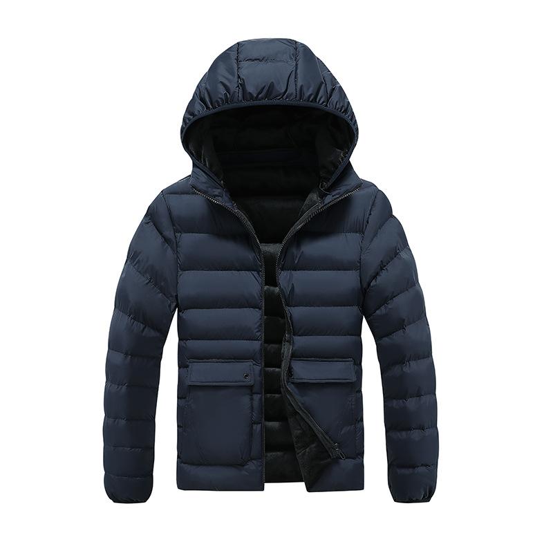 Light Section of The Clothing Cotton Coat Men's Winter Solid Colour Removable Cap Slim Thickened Top Coat Comfortable and Versatile Jacket
