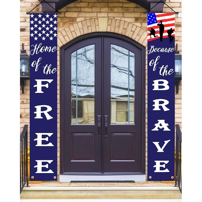 Patriotic Decorations for Memorial day, 4th of July Decor n Flag Patriotic Porch Sign Banners, Red White Blue Independence Day Memorial day Veterans