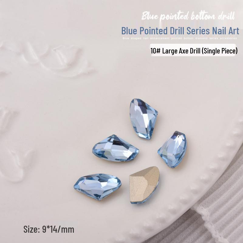 Elegant Blue Crystal Nail Art - Large & Irregular Rhinestone Accessories with Crooked Peach Hearts