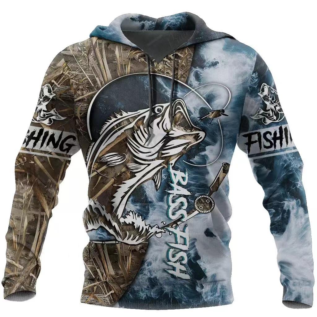 Sweat à capuche unisexe avec impression numérique 3D Motif pêcheur Luya pull de sport d'extérieur