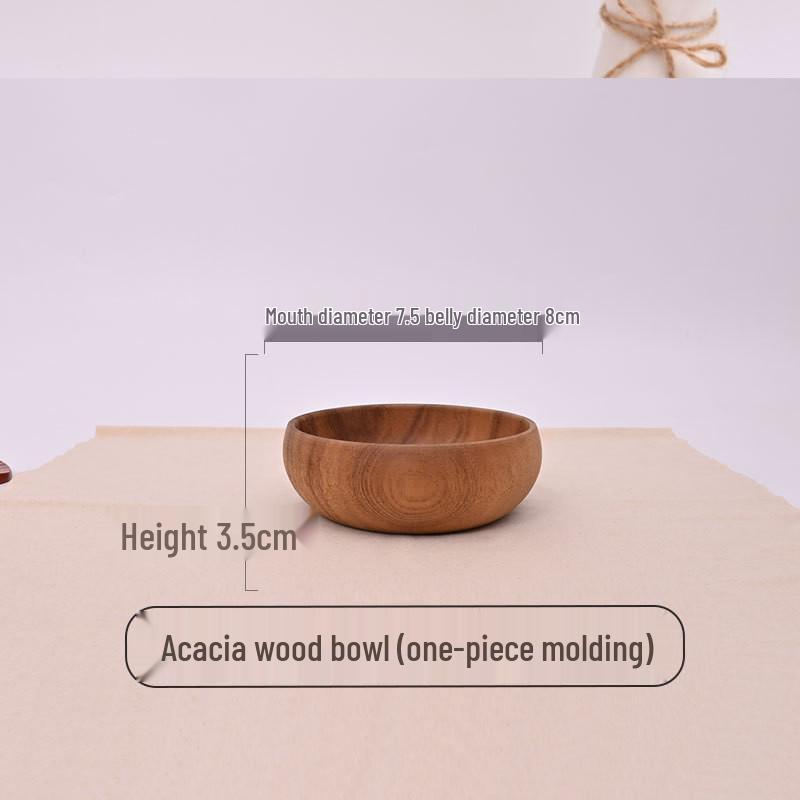 Japanese Style Acacia Solid Wood Round Salad Bowl with Heat Preservation