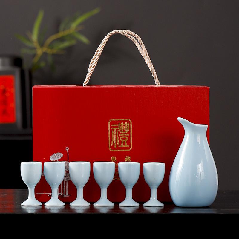 Chinesischer Stil Keramik Ein Topf Sechs Tassen Wein Set Haus Küche Trinkgeschirr Weinkanne Weinausgießer Bar Barzubehör Baijiu Tasse Geschenk Neu
