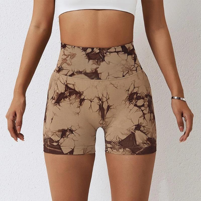 Sportovní šortky Seamless Tie Dye pro ženy Summer Elastic Scrunch Vysoký pas Push Up Tummy Control Gym Fitness Workout Jóga šortky
