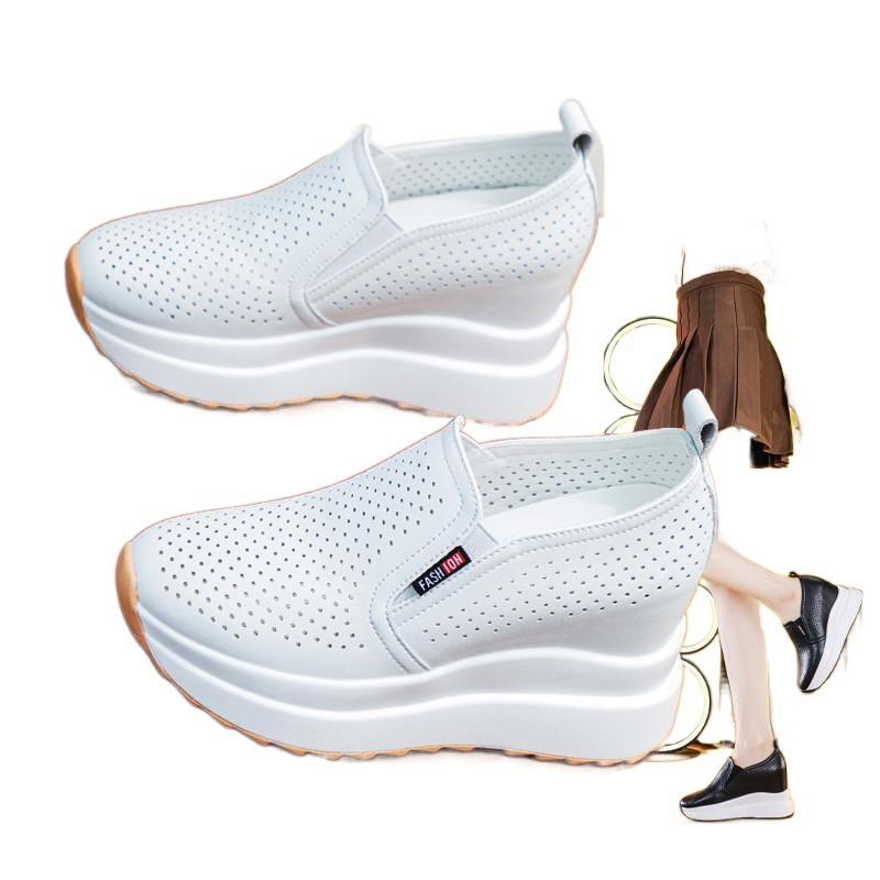 Ultra-light Inner Height-increasing Women's Shoes 2025 New Spring and Summer Breathable Small Man with One Pedal Slope Heel White Shoes Women 10 Cm